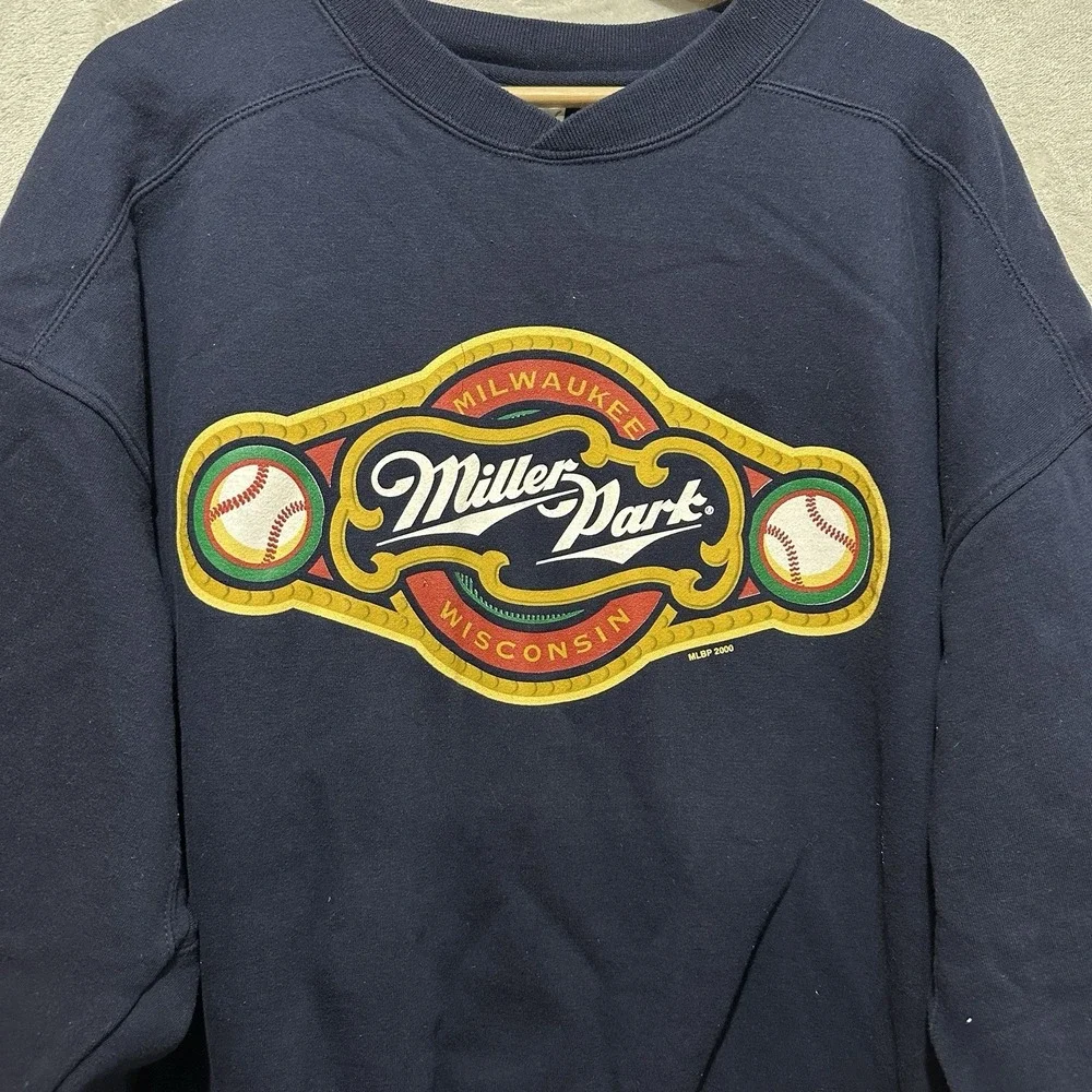 Miller Park Milwaukee VTG Puma‎ Sweatshirt XL Navy Blue Wisconsin Crewneck Logo